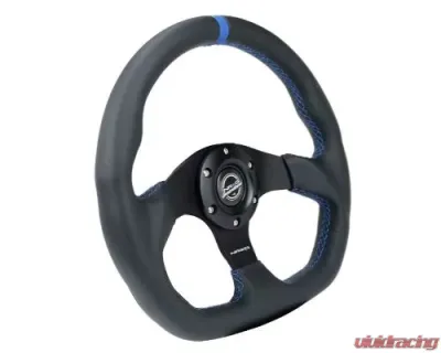 NRG Reinforced Steering Whl - 320MM Sport Leather Flat Bottom Blue Center Mark Blue Stitching - RST-024MB-R-BL