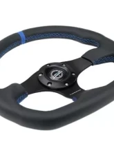 NRG Reinforced Steering Whl - 320MM Sport Leather Flat Bottom Blue Center Mark Blue Stitching                                     - RST-024MB-R-BL - Image 3