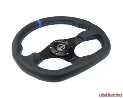 NRG Reinforced Steering Whl - 320MM Sport Leather Flat Bottom Blue Center Mark Blue Stitching - RST-024MB-R-BL