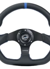 NRG Reinforced Steering Whl - 320MM Sport Leather Flat Bottom Blue Center Mark Blue Stitching                                     - RST-024MB-R-BL - Image 3