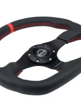 NRG Reinforced Steering Whl - 320MM Sport Leather Flat Bottom Red Center Mark Red Stitching                                     - RST-024MB-R-RD - Image 3
