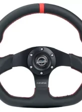 NRG Reinforced Steering Whl - 320MM Sport Leather Flat Bottom Red Center Mark Red Stitching                                     - RST-024MB-R-RD - Image 3