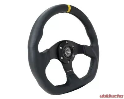 NRG Reinforced Steering Whl - 320MM Sport Leather Flat Bottom Yellow Center Mark - RST-024MB-R-Y