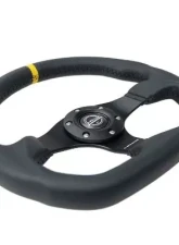 NRG Reinforced Steering Whl - 320MM Sport Leather Flat Bottom Yellow Center Mark                                     - RST-024MB-R-Y - Image 3
