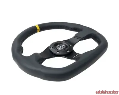 NRG Reinforced Steering Whl - 320MM Sport Leather Flat Bottom Yellow Center Mark - RST-024MB-R-Y