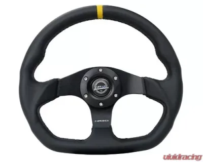 NRG Reinforced Steering Whl - 320MM Sport Leather Flat Bottom Yellow Center Mark - RST-024MB-R-Y