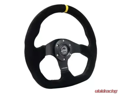 NRG Reinforced Steering Whl - 320MM Sport Suede Flat Bottom Yellow Center Mark - RST-024MB-S-Y