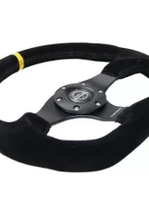 NRG Reinforced Steering Whl - 320MM Sport Suede Flat Bottom Yellow Center Mark                                     - RST-024MB-S-Y - Image 3