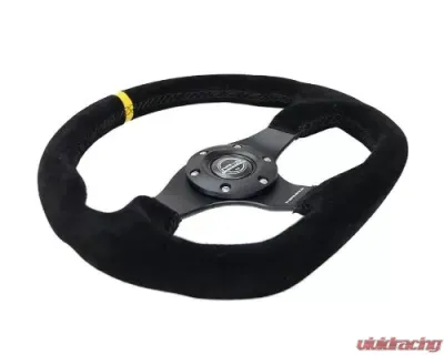 NRG Reinforced Steering Whl - 320MM Sport Suede Flat Bottom Yellow Center Mark - RST-024MB-S-Y