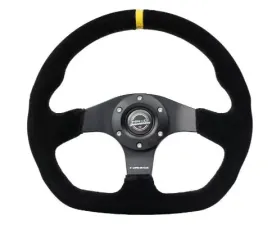 NRG Reinforced Steering Whl - 320MM Sport Suede Flat Bottom Yellow Center Mark