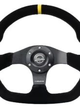 NRG Reinforced Steering Whl - 320MM Sport Suede Flat Bottom Yellow Center Mark                                     - RST-024MB-S-Y - Image 3