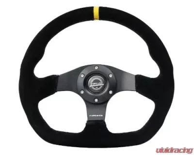 NRG Reinforced Steering Whl - 320MM Sport Suede Flat Bottom Yellow Center Mark - RST-024MB-S-Y