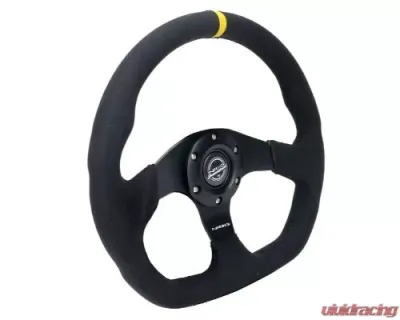 NRG Reinforced Steering Whl - 320MM Sport Alcantara Flat Bottom Yellow Center Mark - RST-024MB-SA-Y