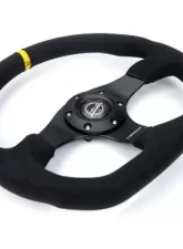 NRG Reinforced Steering Whl - 320MM Sport Alcantara Flat Bottom Yellow Center Mark                                     - RST-024MB-SA-Y - Image 3