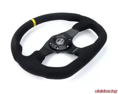 NRG Reinforced Steering Whl - 320MM Sport Alcantara Flat Bottom Yellow Center Mark - RST-024MB-SA-Y