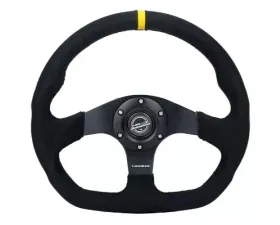 NRG Reinforced Steering Whl - 320MM Sport Alcantara Flat Bottom Yellow Center Mark