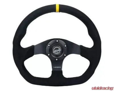 NRG Reinforced Steering Whl - 320MM Sport Alcantara Flat Bottom Yellow Center Mark - RST-024MB-SA-Y
