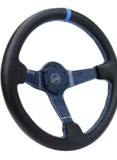 NRG Carbon Fiber Steering Whl 350MM Blue Carbon Fiber Blue Stiching Blue Center Mark Leather                                     - RST-036CF-BL - Image 2