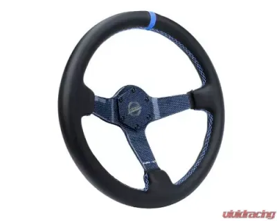 NRG Carbon Fiber Steering Whl 350MM Blue Carbon Fiber Blue Stiching Blue Center Mark Leather - RST-036CF-BL