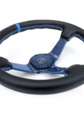 NRG Carbon Fiber Steering Whl 350MM Blue Carbon Fiber Blue Stiching Blue Center Mark Leather                                     - RST-036CF-BL - Image 3