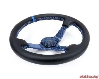 NRG Carbon Fiber Steering Whl 350MM Blue Carbon Fiber Blue Stiching Blue Center Mark Leather - RST-036CF-BL