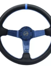 NRG Carbon Fiber Steering Whl 350MM Blue Carbon Fiber Blue Stiching Blue Center Mark Leather                                     - RST-036CF-BL - Image 3
