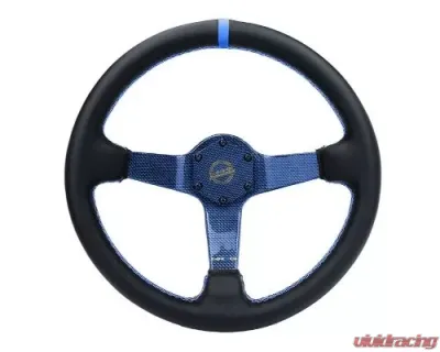 NRG Carbon Fiber Steering Whl 350MM Blue Carbon Fiber Blue Stiching Blue Center Mark Leather - RST-036CF-BL