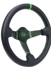 NRG Carbon Fiber Steering Whl 350MM Green Carbon Fiber Green Stiching Green Center Mark Leather                                     - RST-036CF-GN - Image 2