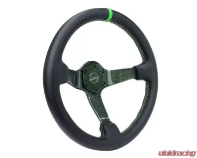 NRG Carbon Fiber Steering Whl 350MM Green Carbon Fiber Green Stiching Green Center Mark Leather - RST-036CF-GN