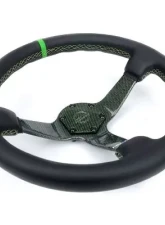 NRG Carbon Fiber Steering Whl 350MM Green Carbon Fiber Green Stiching Green Center Mark Leather                                     - RST-036CF-GN - Image 3