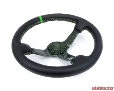 NRG Carbon Fiber Steering Whl 350MM Green Carbon Fiber Green Stiching Green Center Mark Leather - RST-036CF-GN