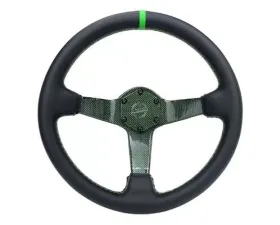 NRG Carbon Fiber Steering Whl 350MM Green Carbon Fiber Green Stiching Green Center Mark Leather