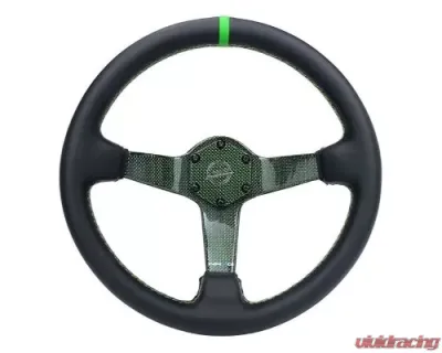 NRG Carbon Fiber Steering Whl 350MM Green Carbon Fiber Green Stiching Green Center Mark Leather - RST-036CF-GN
