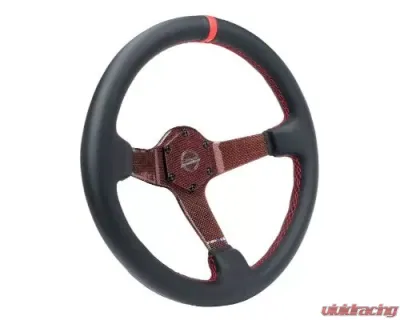 NRG Carbon Fiber Steering Whl 350MM Red Carbon Fiber Red Stiching Red Center Mark Leather - RST-036CF-RD