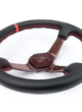 NRG Carbon Fiber Steering Whl 350MM Red Carbon Fiber Red Stiching Red Center Mark Leather                                     - RST-036CF-RD - Image 3