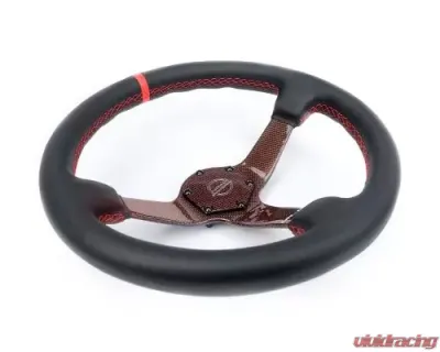 NRG Carbon Fiber Steering Whl 350MM Red Carbon Fiber Red Stiching Red Center Mark Leather - RST-036CF-RD