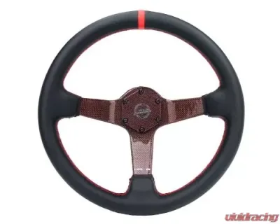 NRG Carbon Fiber Steering Whl 350MM Red Carbon Fiber Red Stiching Red Center Mark Leather - RST-036CF-RD
