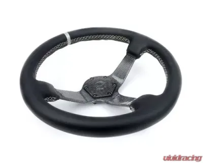 NRG Carbon Fiber Steering Whl 350MM Gold Carbon Fiber Gold Stiching Gold Center Mark Leather - RST-036CF-SL