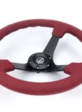 NRG Reinforced Steering Whl - 350MM Sport Steering Whl 3' Deep Burgundy Alcantara Black Baseball Stitching - Matte Black Spoke                                     - RST-036MB-BUA - Image 3