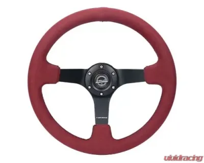 NRG Reinforced Steering Whl - 350MM Sport Steering Whl 3' Deep Burgundy Alcantara Black Baseball Stitching - Matte Black Spoke - RST-036MB-BUA