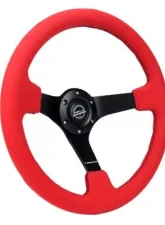 NRG Reinforced Steering Whl - 350MM Sport Steering Whl 3' Deep Red Alcantara Black Baseball Stitching - Matte Black Spoke                                     - RST-036MB-REA - Image 2