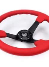 NRG Reinforced Steering Whl - 350MM Sport Steering Whl 3' Deep Red Alcantara Black Baseball Stitching - Matte Black Spoke                                     - RST-036MB-REA - Image 3