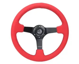 NRG Reinforced Steering Whl - 350MM Sport Steering Whl 3' Deep Red Alcantara Black Baseball Stitching - Matte Black Spoke