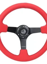 NRG Reinforced Steering Whl - 350MM Sport Steering Whl 3' Deep Red Alcantara Black Baseball Stitching - Matte Black Spoke                                     - RST-036MB-REA - Image 3