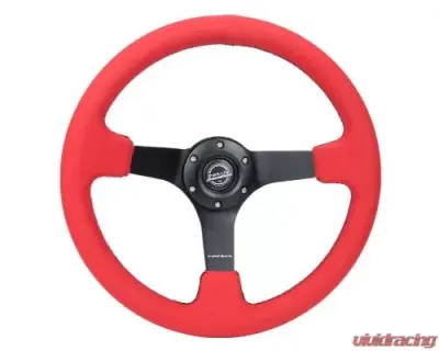 NRG Reinforced Steering Whl - 350MM Sport Steering Whl 3' Deep Red Alcantara Black Baseball Stitching - Matte Black Spoke - RST-036MB-REA