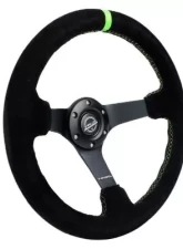 NRG Reinforced Steering Whl - 3" Deep 5MM Matte Black Spoke 350MM Sport Steering Whl Black Suede Neon Green Baseball Stitching Neon Green Center Mark                                     - RST-036MB-S-GN - Image 2