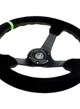 NRG Reinforced Steering Whl - 3" Deep 5MM Matte Black Spoke 350MM Sport Steering Whl Black Suede Neon Green Baseball Stitching Neon Green Center Mark                                     - RST-036MB-S-GN - Image 3