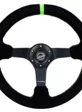 NRG Reinforced Steering Whl - 3" Deep 5MM Matte Black Spoke 350MM Sport Steering Whl Black Suede Neon Green Baseball Stitching Neon Green Center Mark                                     - RST-036MB-S-GN - Image 4