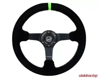 NRG Reinforced Steering Whl - 3" Deep 5MM Matte Black Spoke 350MM Sport Steering Whl Black Suede Neon Green Baseball Stitching Neon Green Center Mark - RST-036MB-S-GN