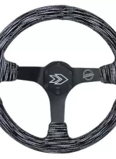NRG Reinforced Steering Whl - 3" Deep 5MM Matte Black Spoke 350MM Sport Steering Whl Black Stitch Hyper Drive Micro Fiber Print Pattern                                     - RST-036MB-SA-H - Image 5